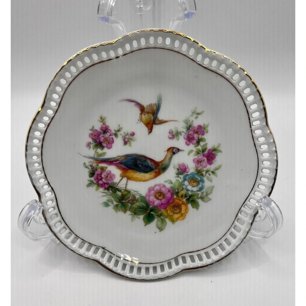Schumann Arzberg Plates 5.25in White Excellent Bird Floral Reticulated Set of 9